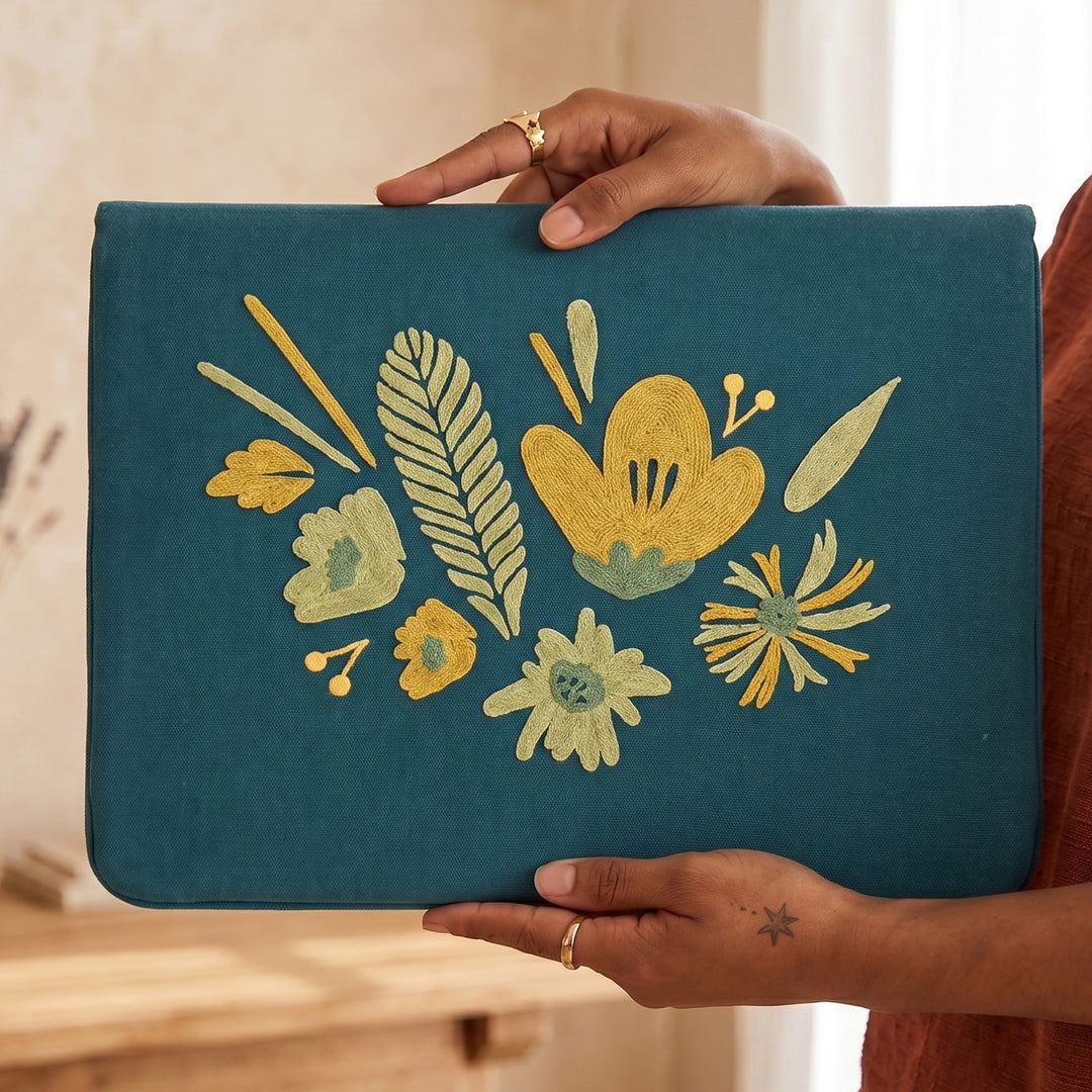 Corsage Aari Embroidered Green Laptop Sleeve
