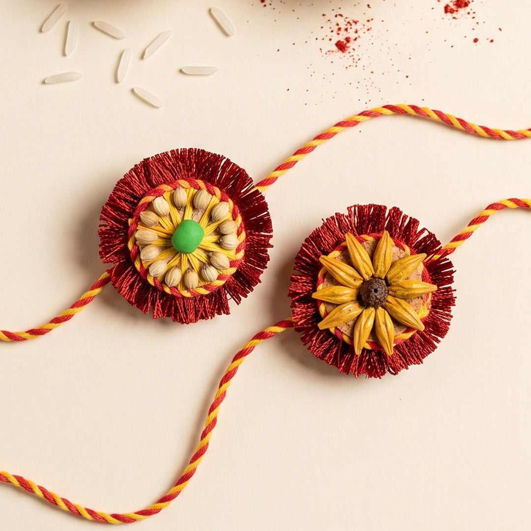 Plantable Akkad-Bakkad Seed Rakhi Pair Set With Roli-Chawal & Seed Ball For Brother | Set of 2