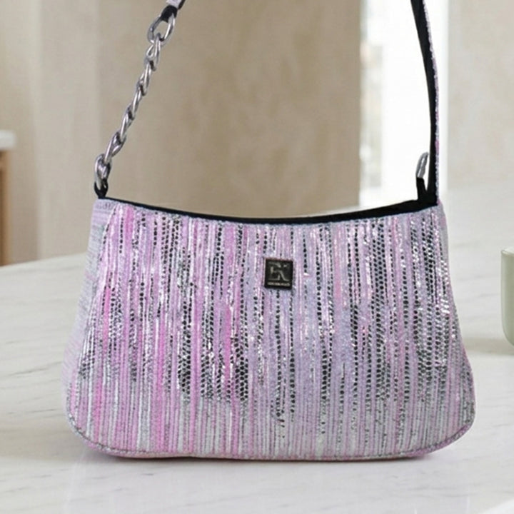 Pink and Silver Striped Upcycled Plastic Handcrafted Mini Baguette Handbag