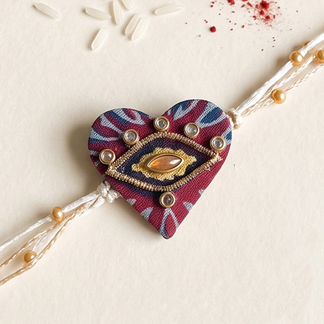 Nazar Evil Eye Ajrakh Block Print Rakhi With Roli Chawal For Brother