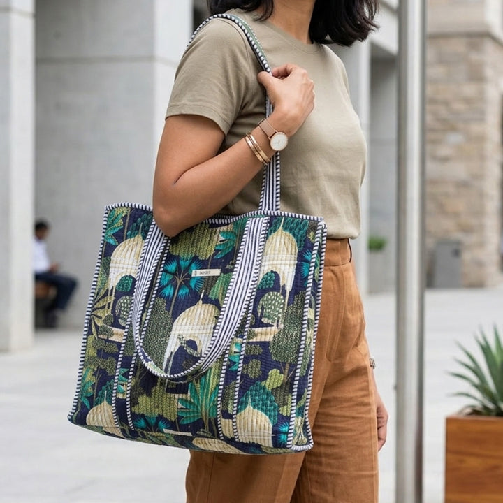 Handmade Large Mughal Garden Cotton Tote Bag