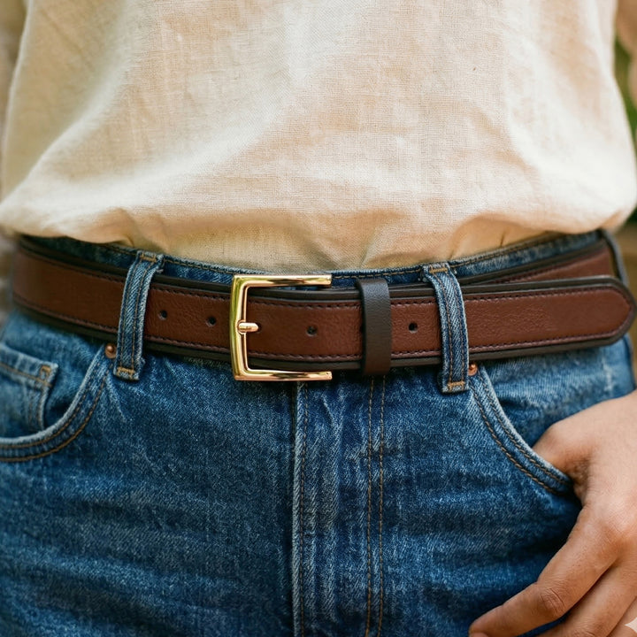 Dark Brown & Black Dori Leather Belt For Women