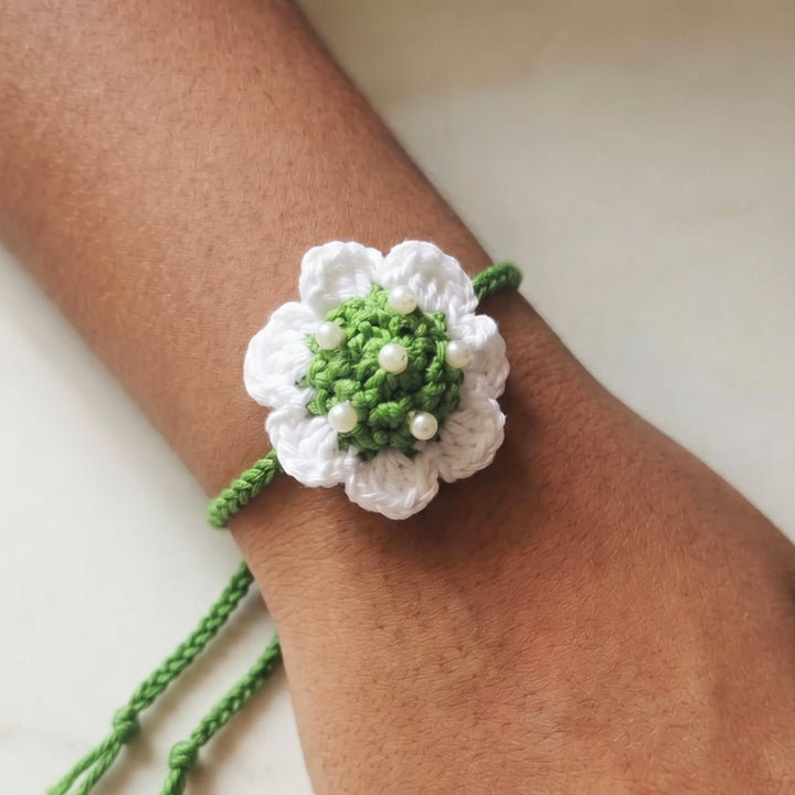 Handmade Crochet Floral Theme Rakhi With Roli Chawal for Bhaiya