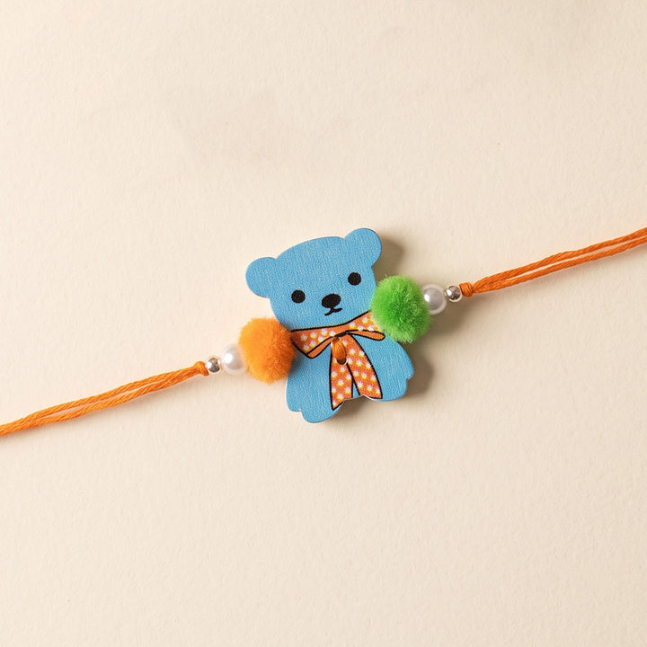 Bow-Tie Teddy Handcrafted Wooden Kids Rakhi With Roli Chawal For Brother