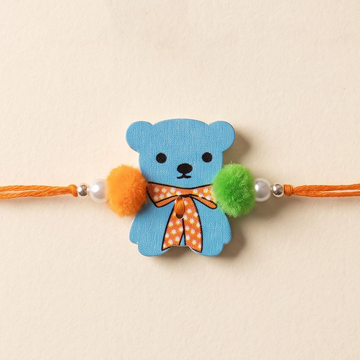 Bow-Tie Teddy Handcrafted Wooden Kids Rakhi With Roli Chawal For Brother