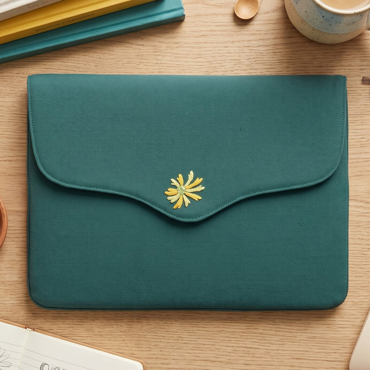 Corsage Aari Embroidered Green Laptop Sleeve