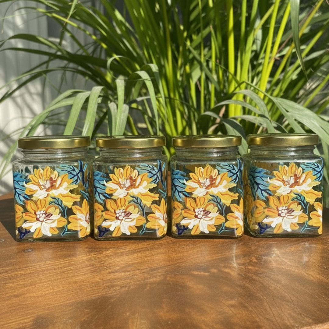 Hand-Painted Calendulas Glass Storage Container | Set Of 4