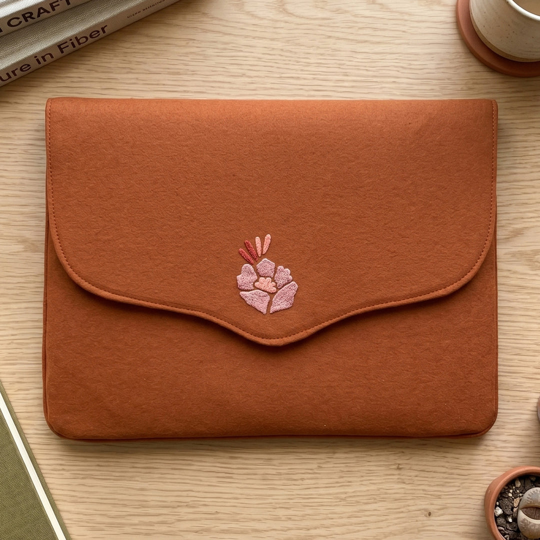 Corsage Aari Embroidered Brown Floral Laptop Sleeve