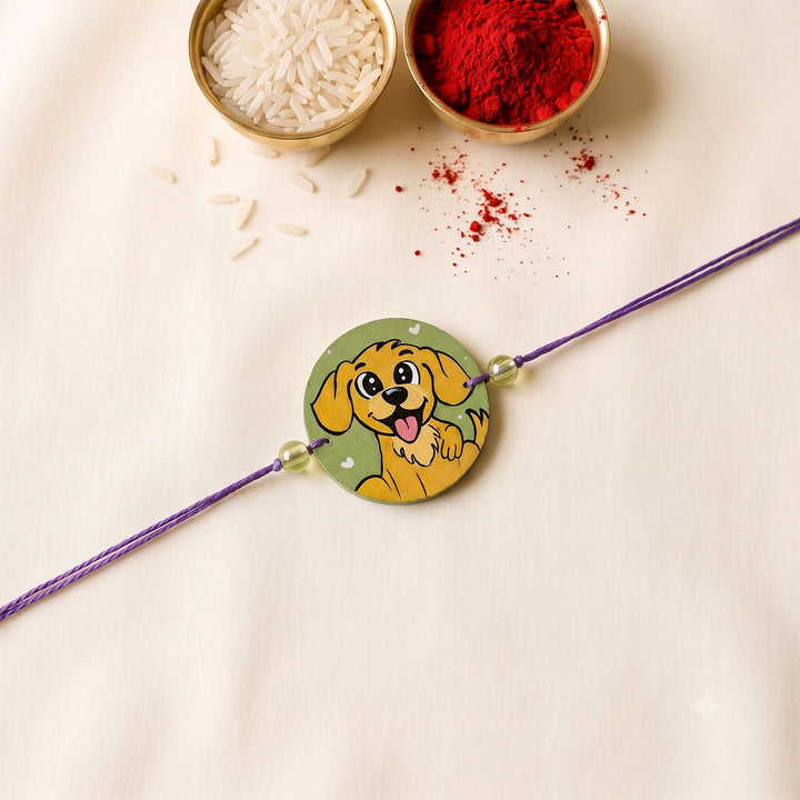 Photo Personalized Handpainted Reusable Caricature Mdf Wood Rakhi With Roli Chawal For Pets