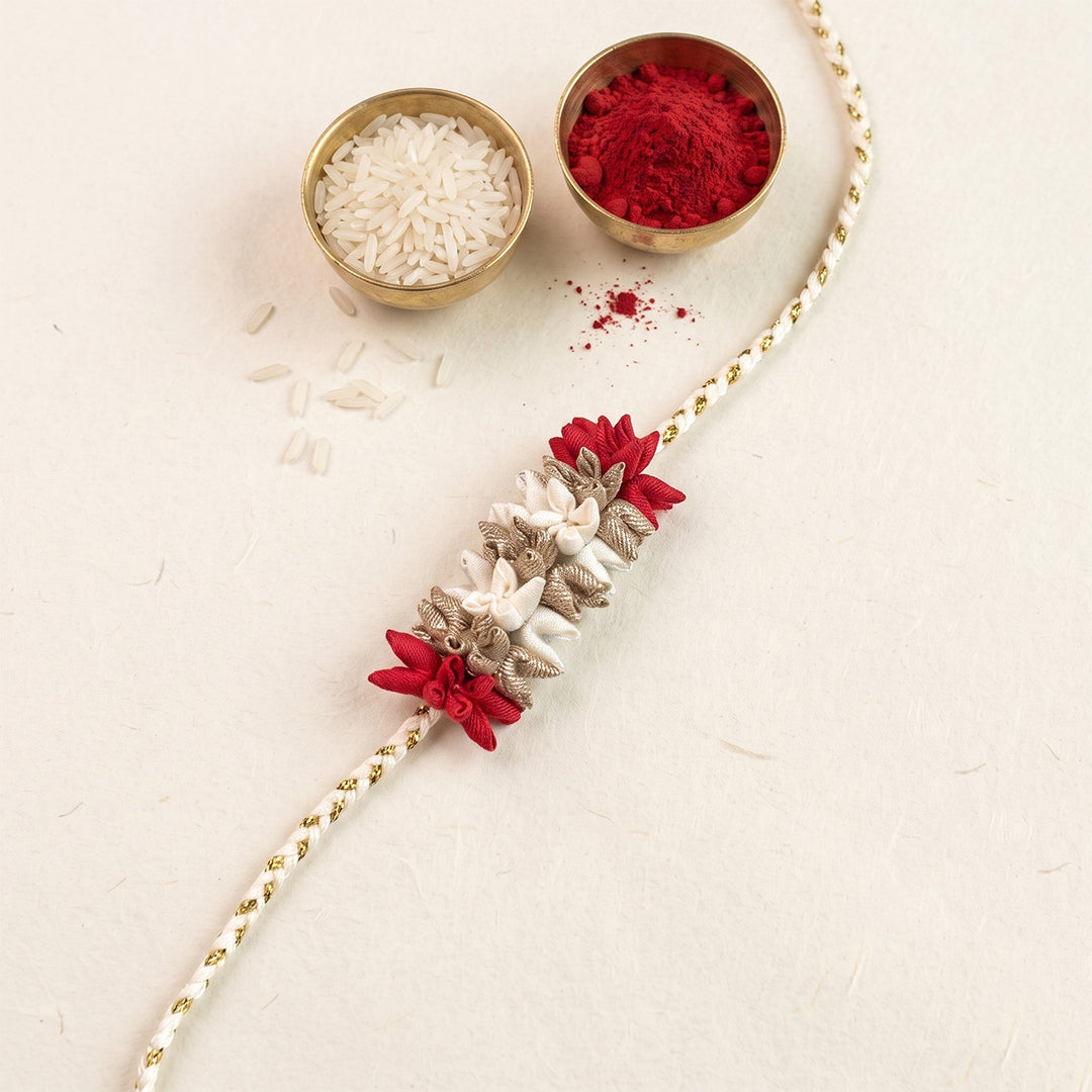 Handmade Bud & Mogra Strand Silk Fabric Rakhi For Brother With Roli Chawal