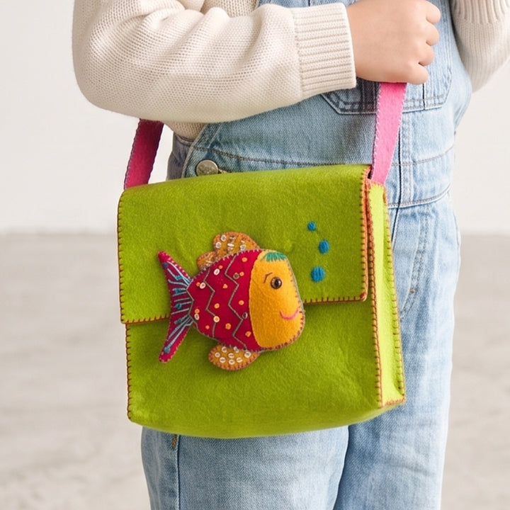 Handmade Leafy Green Fish Sling Bag for Kids | 3+