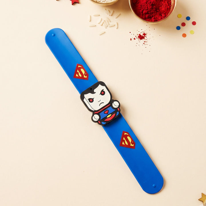 Handmade Superman Face Silicone Slap Band Rakhi For Kids With Roli Chawal For Brother