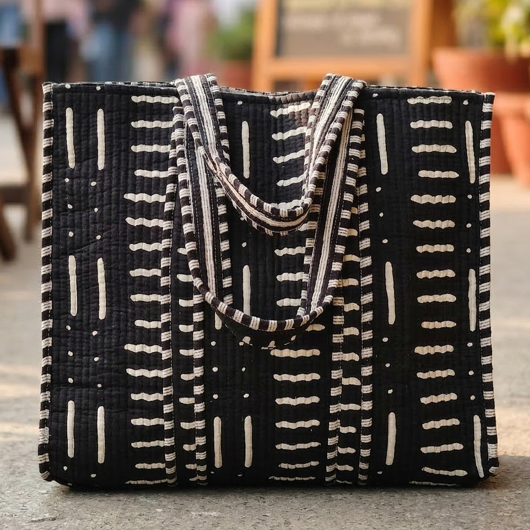 Handmade Black Yin Yang Cotton Tote Bag
