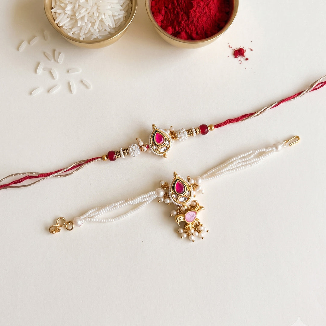 Paan Meenakari Bhaiya Bhabhi Rakhi Set With Roli Chawal | Set of 2