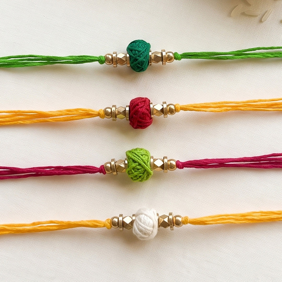 Handcrafted Color Pop Thread Rakhi With Roli Chawal For Brother | Set of 4