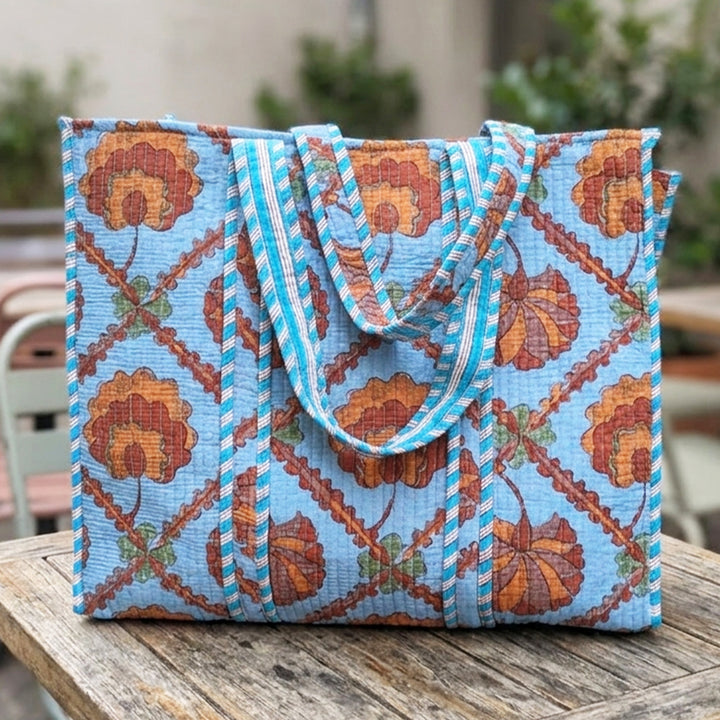 Handmade Large Autumn Sky Cotton Tote Bag