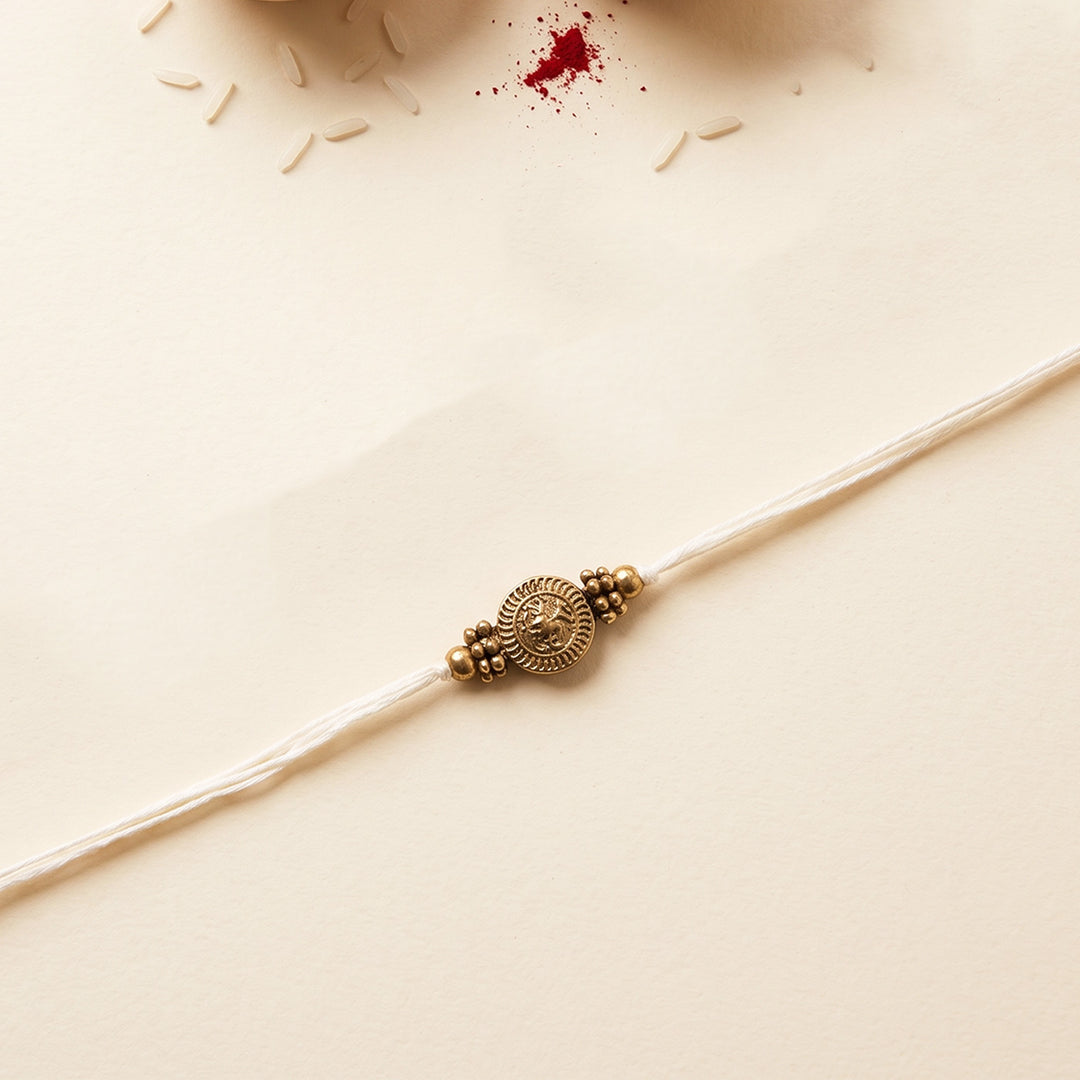 Beaded Diamond & Charm Brass Rakhi With Roli Chawal For Brother