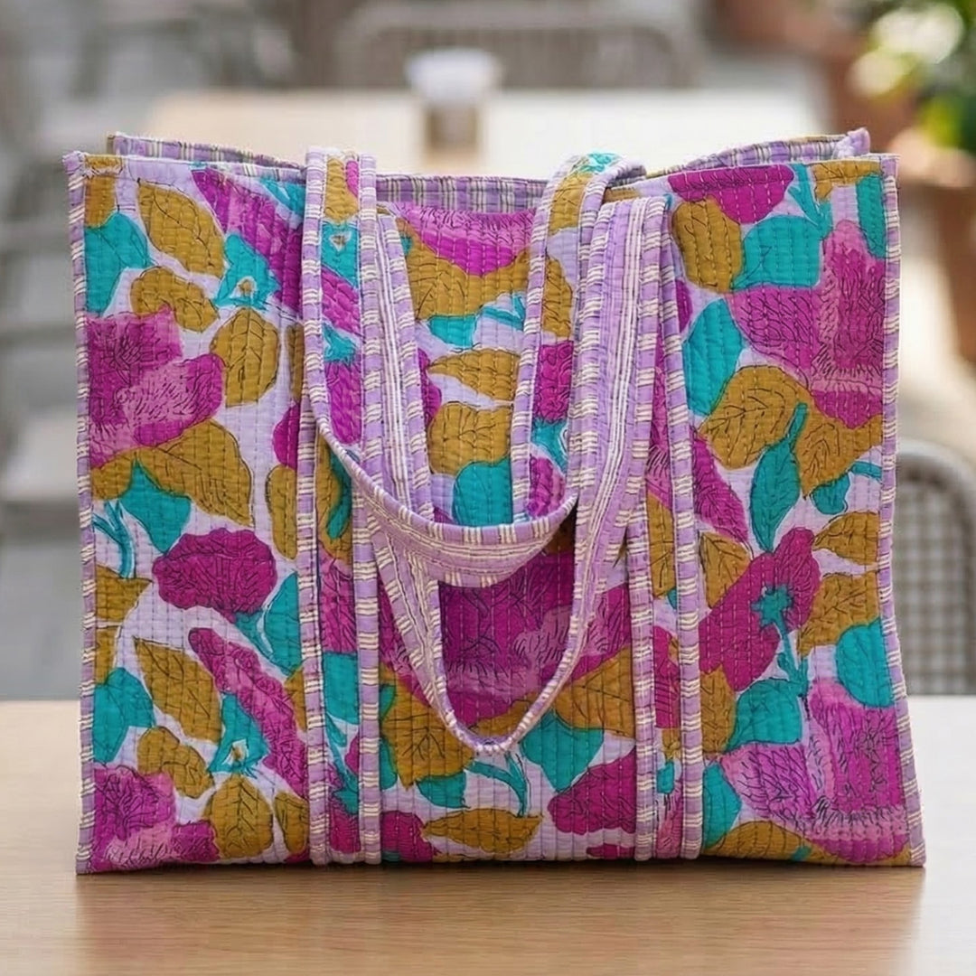 Handmade Large Lavender Mist Cotton Tote Bag