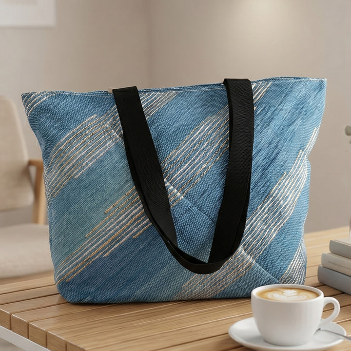 Indigo Blue and White Upcycled Plastic Handcrafted Designer Tote Bag