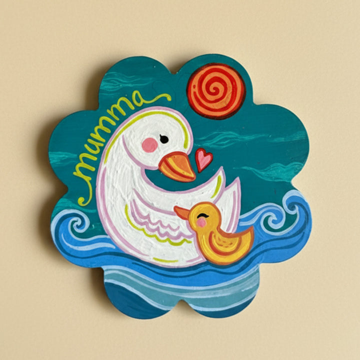 Hand-Painted Duck Theme Mumma & Me MDF Wood Fridge Magnet
