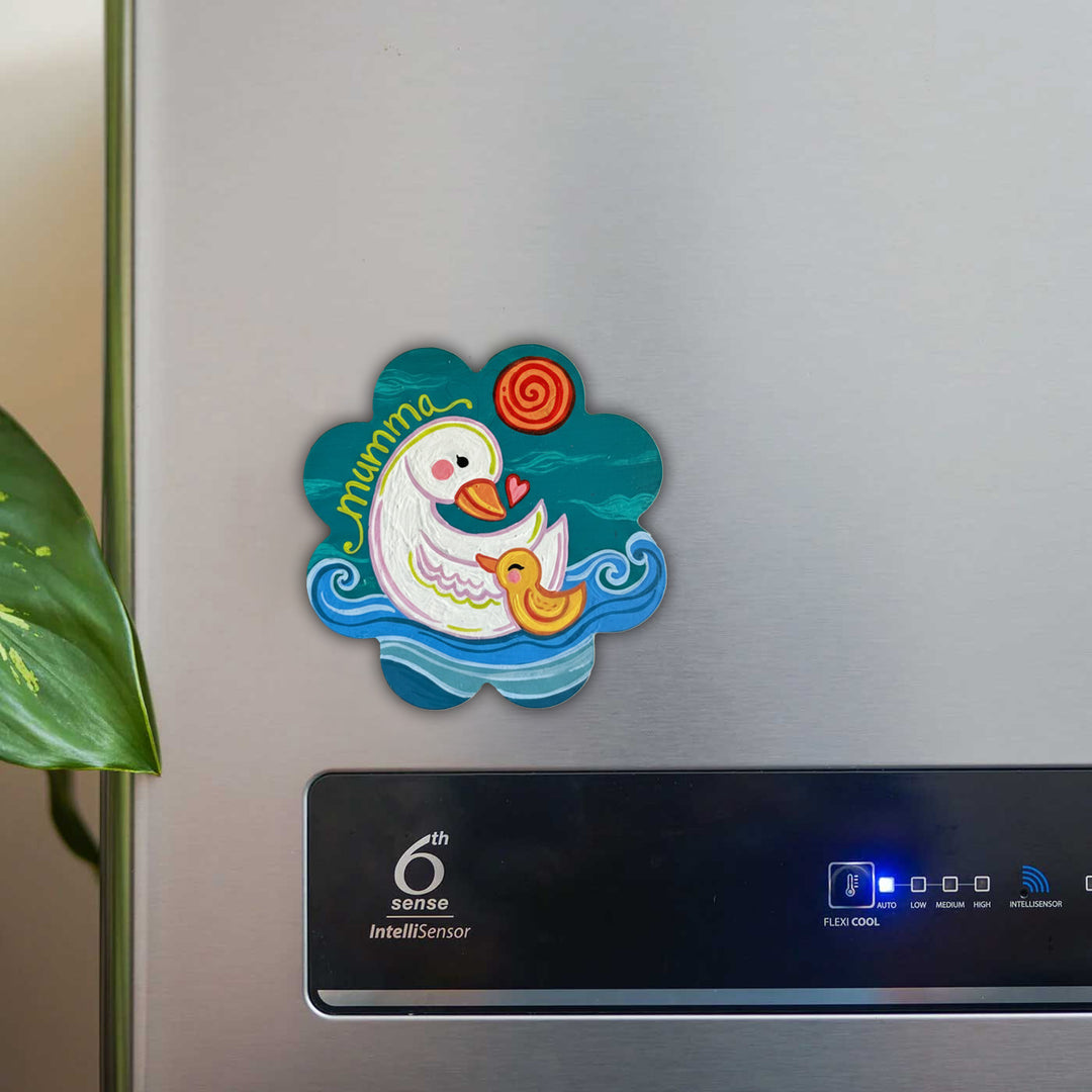 Hand-Painted Duck Theme Mumma & Me MDF Wood Fridge Magnet