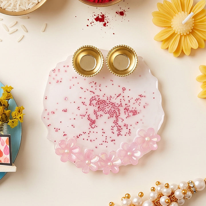 Handmade Rakhi Bliss Hamper With Candles, Platter & Personalized Magnet For Brother