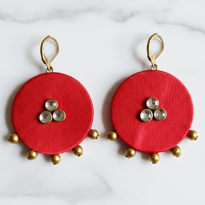 Handmade Beaded Round Gaji Silk Earrings