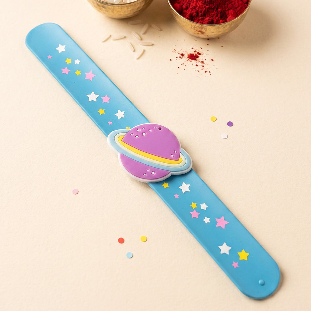 Handmade Planet Silicone Slap Band Rakhi For Kids With Roli Chawal For Brother