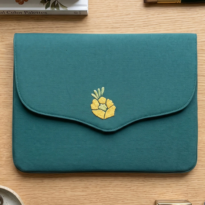Corsage Aari Embroidered Green Floral Laptop Sleeve