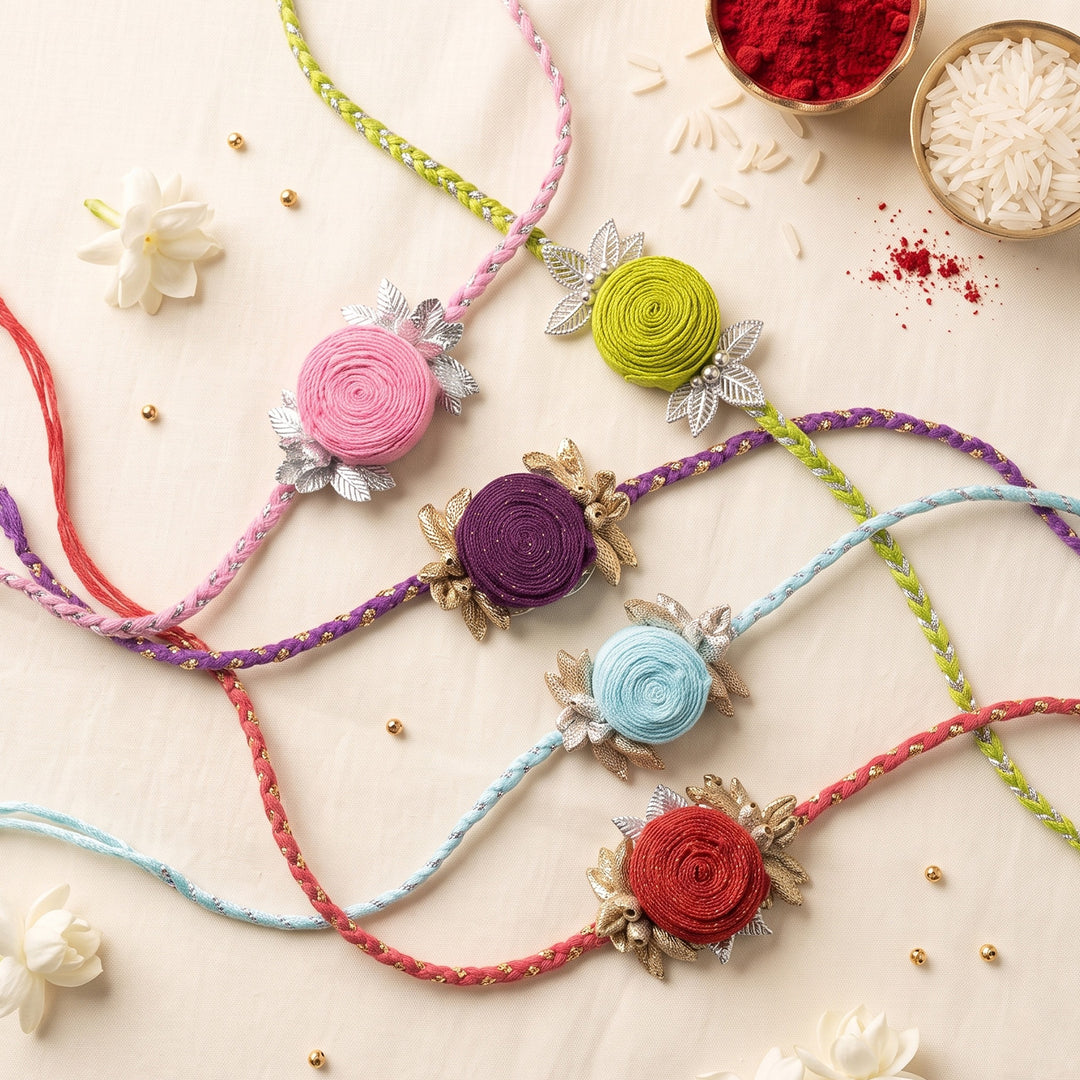 Handmade Rose Bloom Silk Rakhi For Brother With Roli Chawal