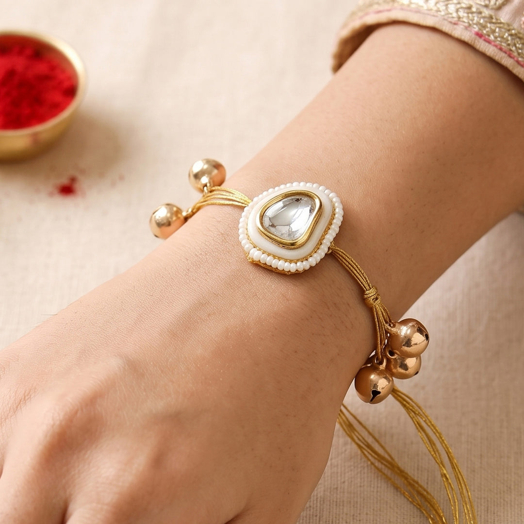 Reusable Golden Ghungroo Rakhi With Roli Chawal For Brother