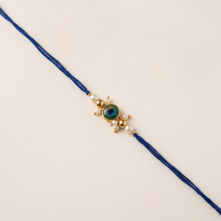 Handmade Evil Eye Peacock Blue Premium Agate Rakhi With Roli Chawal, Nariyal And Gift Box For Brother