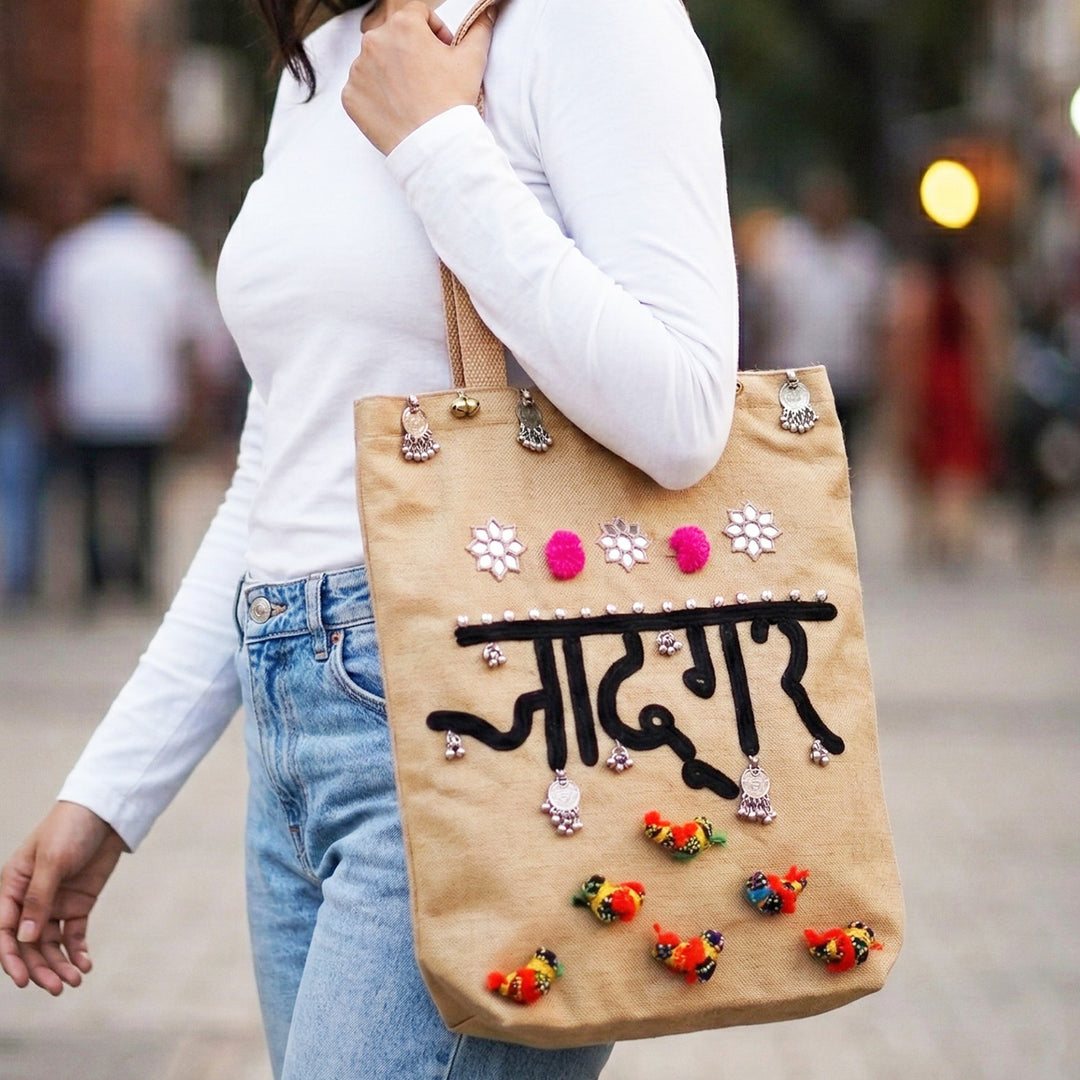 Hand-Embroidered Dori Work Jadugar Tote Bag