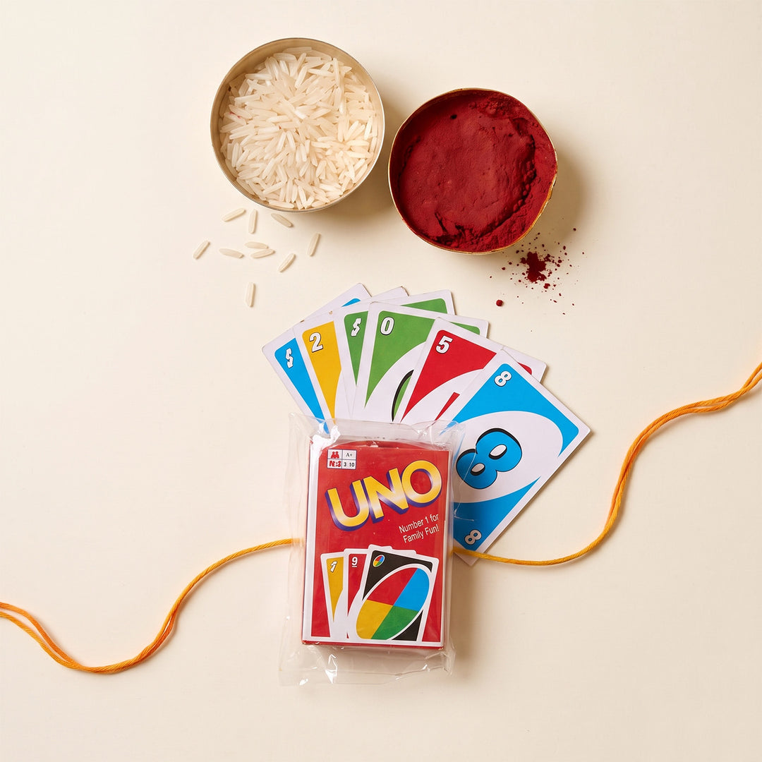 Mini UNO Playing Cards Rakhi With Roli Chawal For Brother