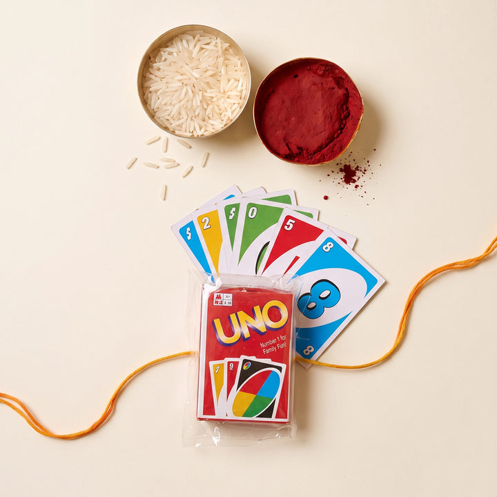 Mini UNO Playing Cards Rakhi With Roli Chawal For Brother