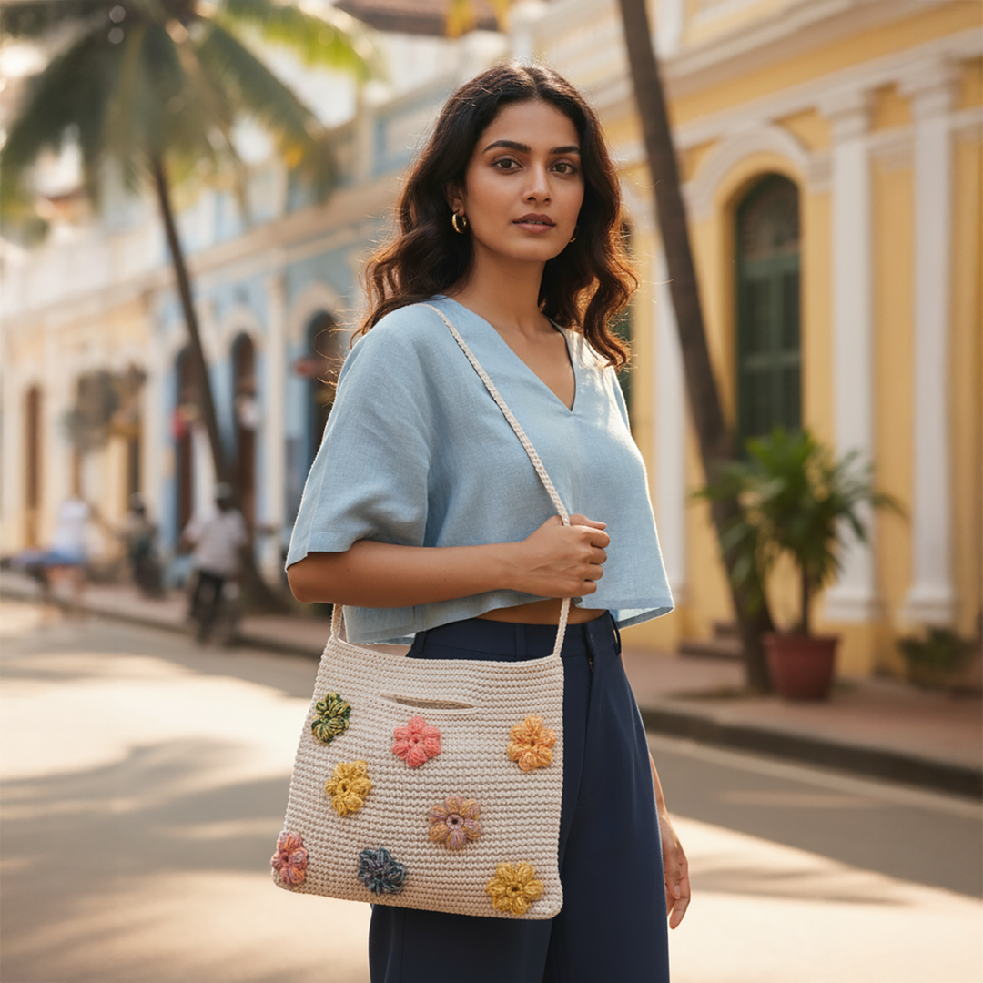 Handmade Crochet Floral La Sling Bag