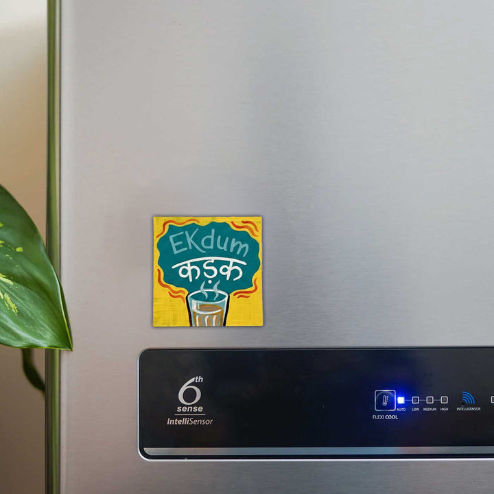 Hand-Painted "Ekdum Kadak" MDF Wood Fridge Magnet