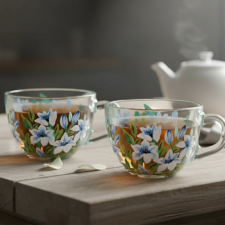 Hand-Painted Small Lily Glass Tea Cups