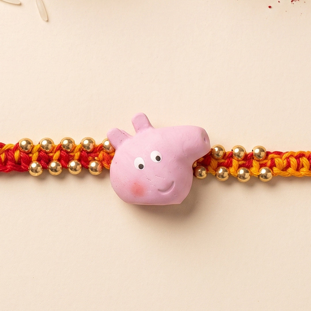 Handmade Piggy Charm Polymer Clay Rakhi With Roli Chawal For Kids