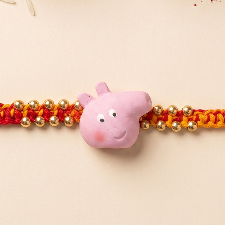 Handmade Piggy Charm Polymer Clay Rakhi With Roli Chawal For Kids