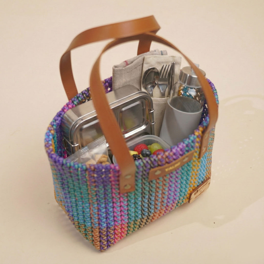 Multicolor Madras Checks Mukhya Knot Handmade Small Koodai Bag