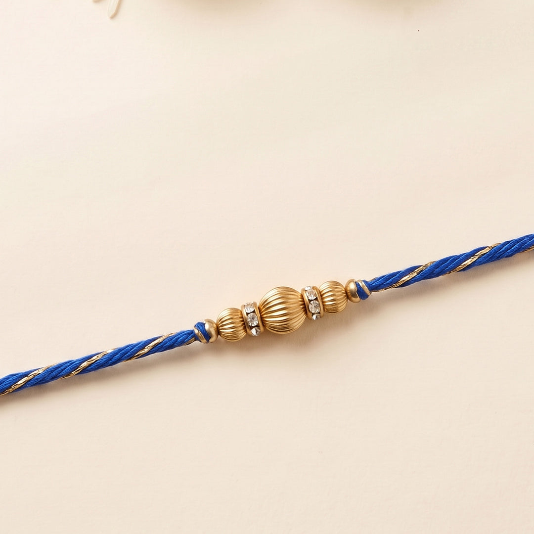 Handmade Dabka Beaded and Thread Golden Rakhi With Roli Chawal For Bhaiya