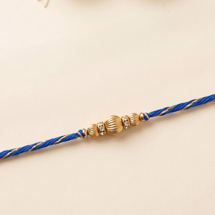 Handmade Dabka Beaded and Thread Golden Rakhi With Roli Chawal For Bhaiya