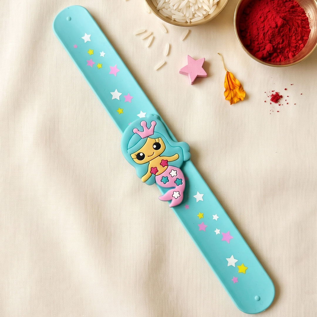 Handmade Mermaid Silicone Slap Band Rakhi For Kids With Roli Chawal For Brother