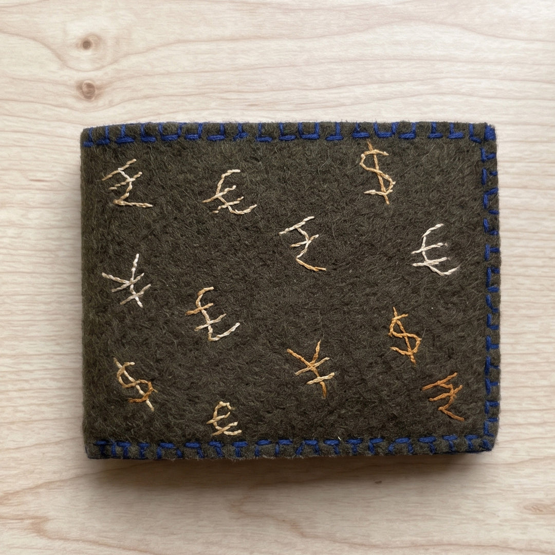 Handmade Travel Currency Sign Wallet | Green