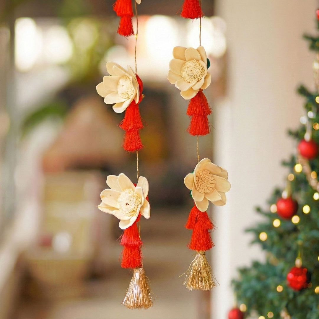 2 Pc | 48 Inch | White Shola Christmas Door Hanging With Lights