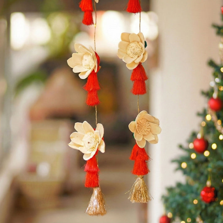 2 Pc | 48 Inch | White Shola Christmas Door Hanging With Lights