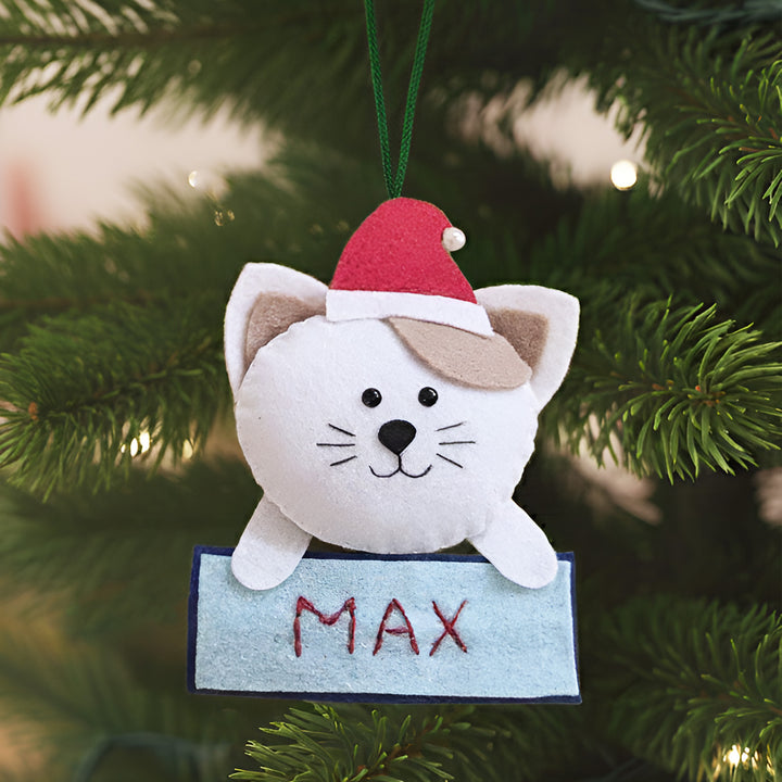 Personalized Handmade Cat Theme Felt Christmas Ornament