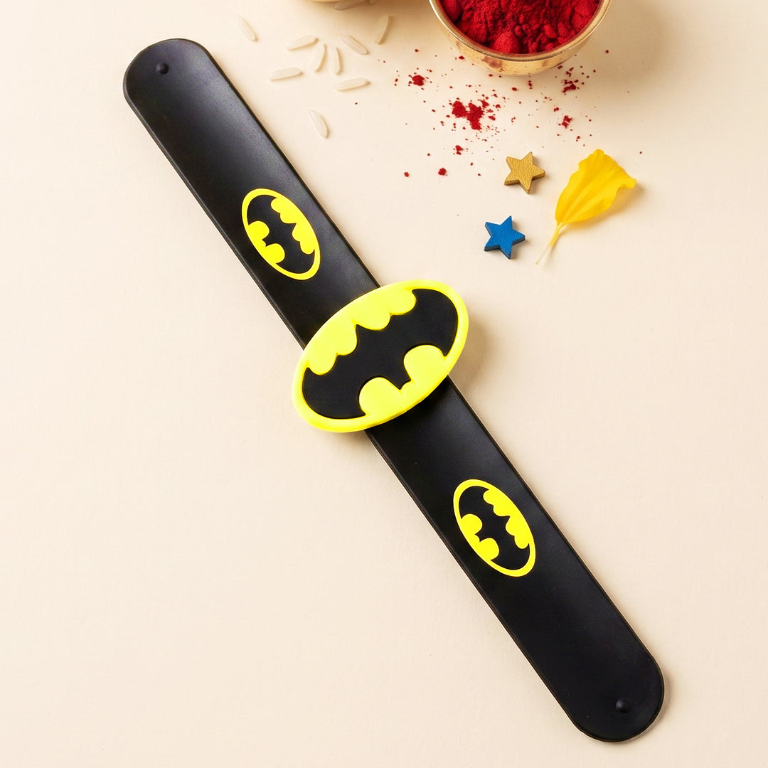 Handmade Batman Silicone Slap Band Rakhi For Kids With Roli Chawal For Brother