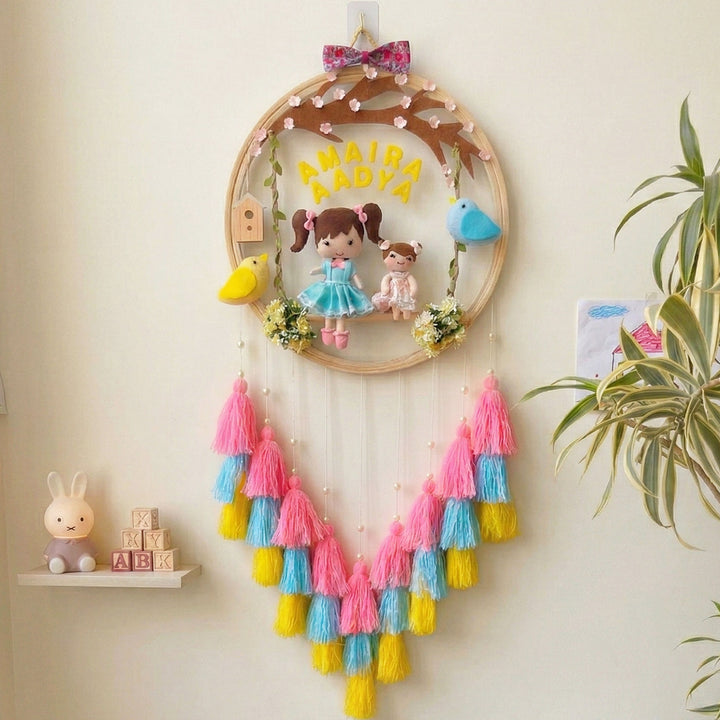 Personalized Garden Bloom Theme Kids Name Plate With Tassels For Siblings